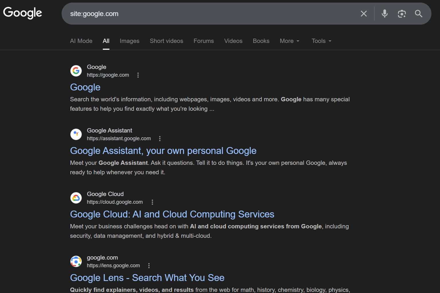 How to check your web page is indexed or not using Google site search operator site:domain.com in search results showing indexed pages