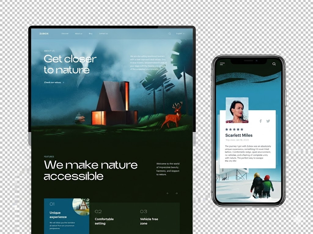 Responsive website design example by JamSEO Agency displayed on desktop and mobile screens, showcasing a modern nature themed homepage layout, clean UI structure, and optimized user experience across devices.