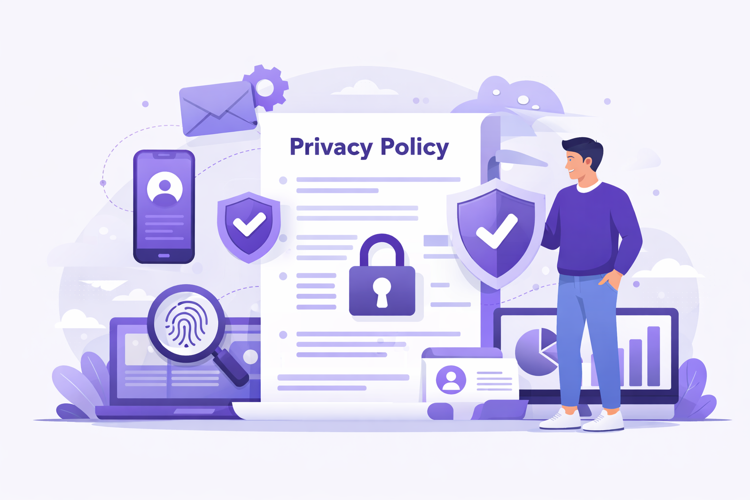 Privacy Policy of JamSEO Agency illustration showing user data protection, secure information handling, privacy compliance, and website data security policies.