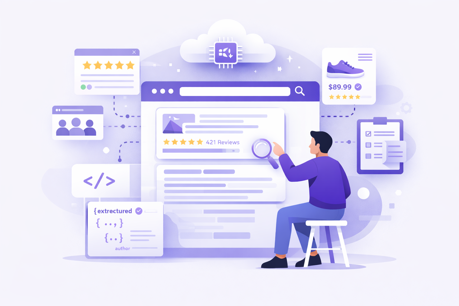 Use structured data schema markup to enhance search results with rich snippets, including ratings, reviews, product details, and improved search visibility.