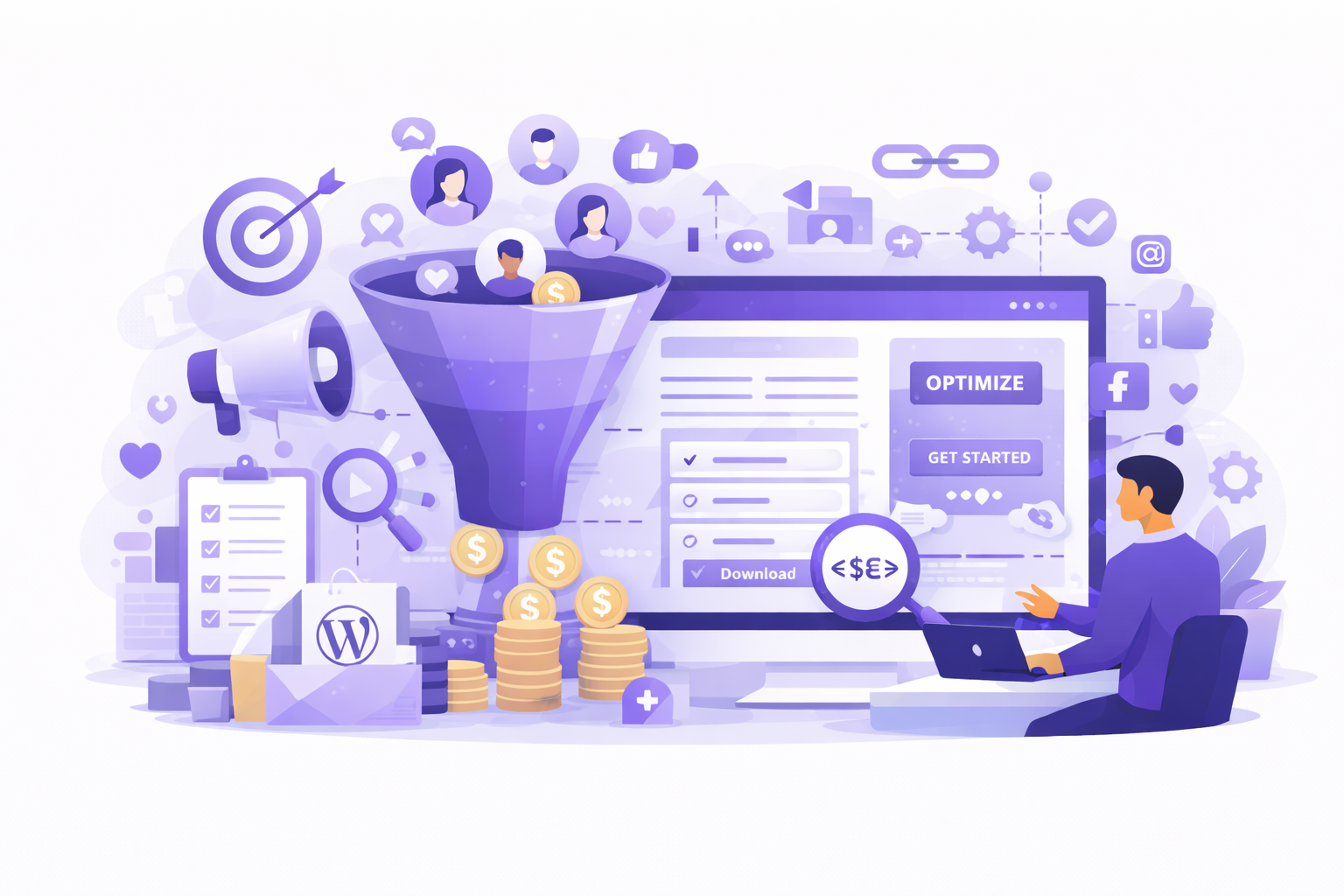 JamSEO Agency lead generation services illustration showing marketing funnel, targeted audience acquisition, conversion optimization, and digital campaigns generating qualified business leads.