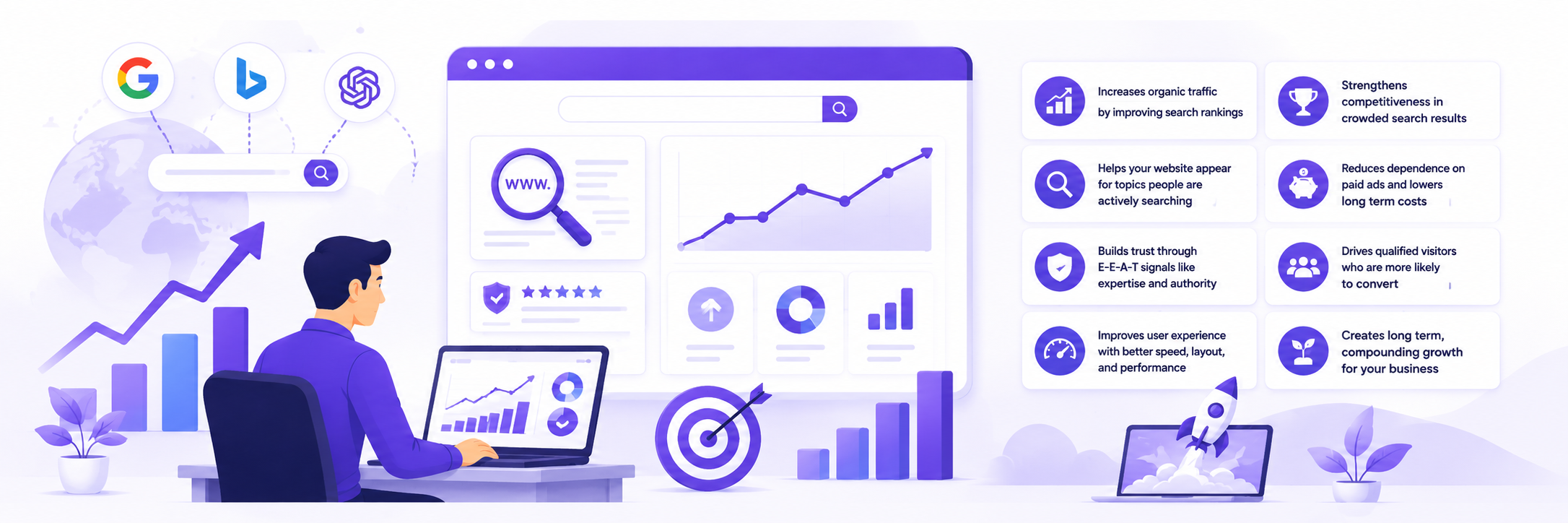 How to do SEO for website to improve search rankings, increase organic traffic, build trust, enhance user experience, and achieve long term business growth.